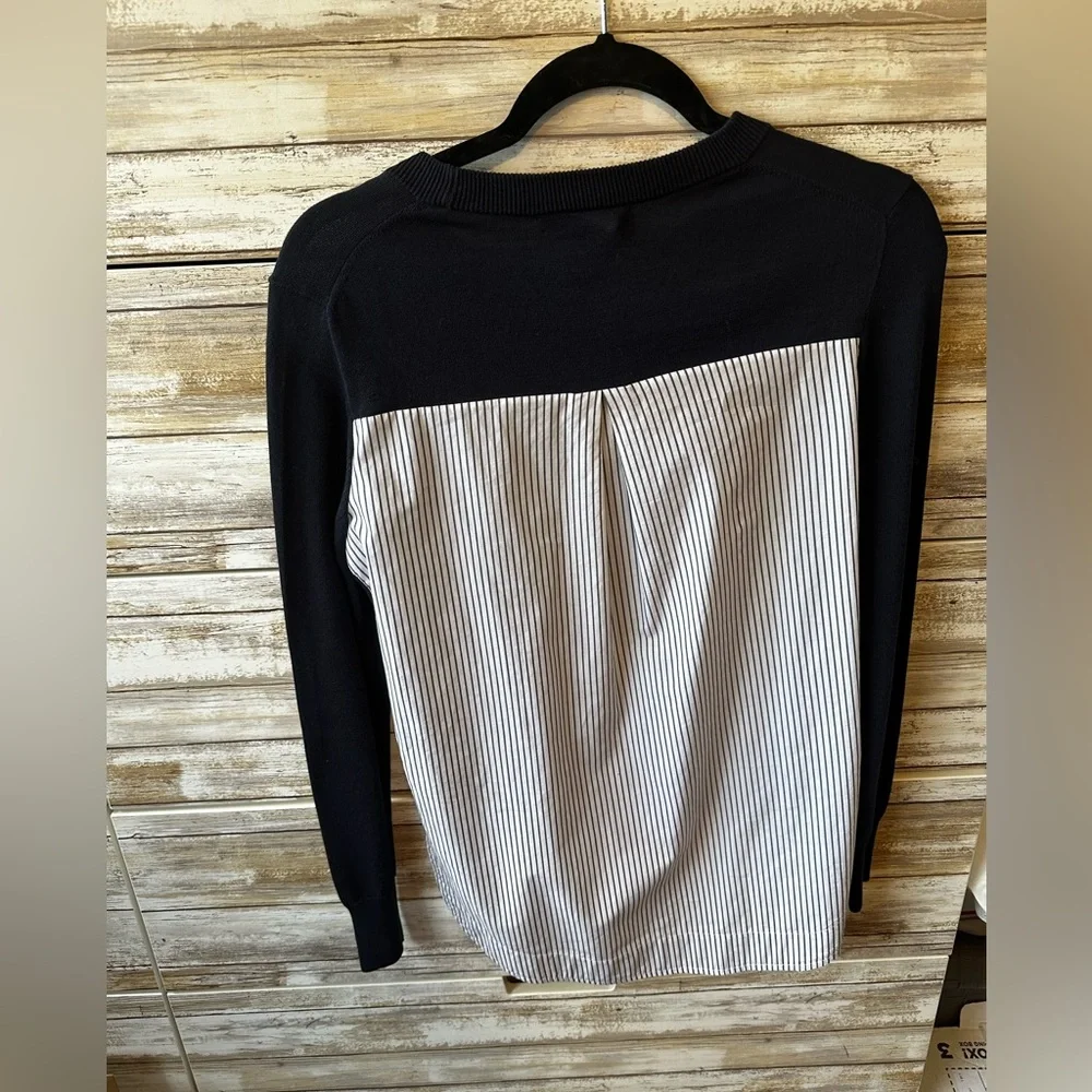 💙 Madewell XS Blue Sweater w/ Striped Shirt Back | Layered Look Top